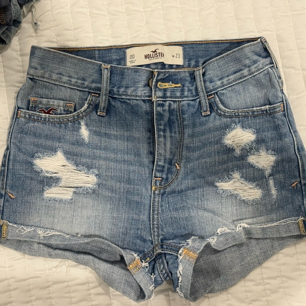Hollister Women's Light Blue Ripped Jean Shorts